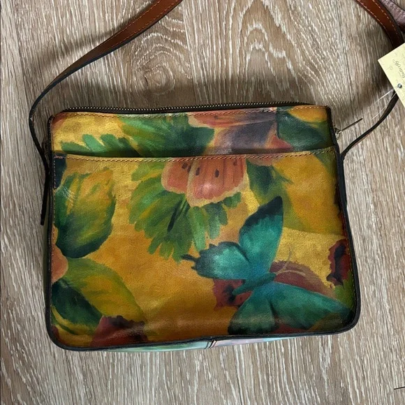 New! Patricia Nash watercolor butterfly Vallata crossbody bag, genuine leather - Picture 5 of 16